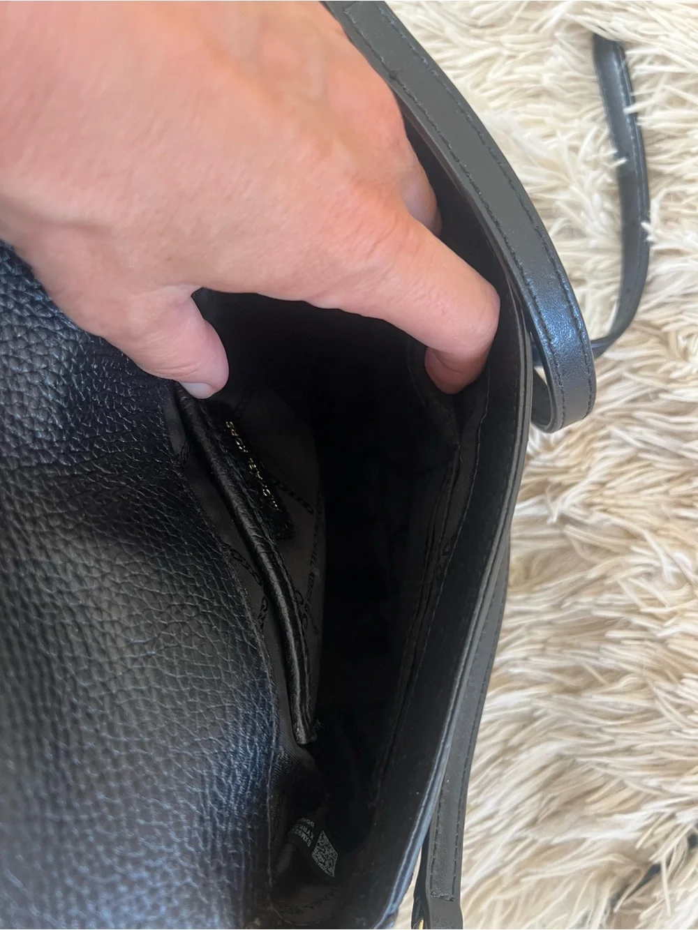 MICHAEL KORS Black Pebbled Leather Flap Crossbody with Gold Hardware